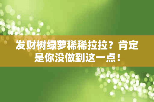 发财树绿萝稀稀拉拉？肯定是你没做到这一点！